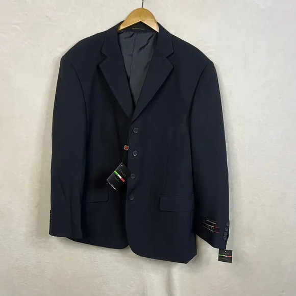 NWT Lucci Collezione‎ Men's 48R Navy Hand Tailored Peaked Lapel Suit Jacket - Picture 1 of 7